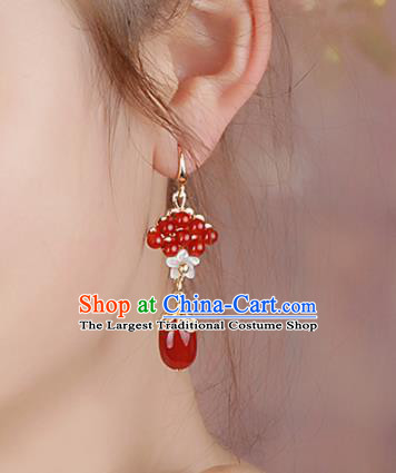 Chinese National Classical Hanfu Red Beads Earrings Traditional Jewelry Accessories for Women