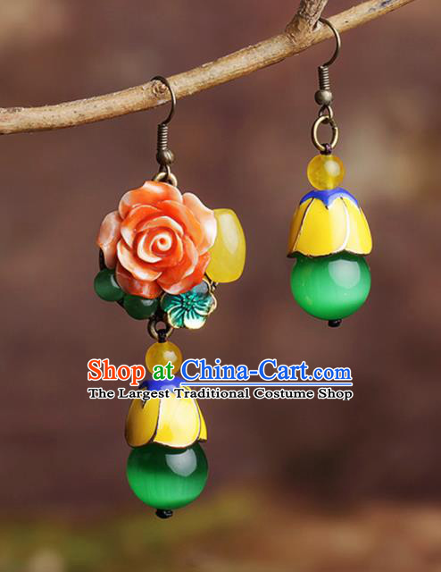 Chinese National Hanfu Classical Irregular Earrings Traditional Ear Jewelry Accessories for Women