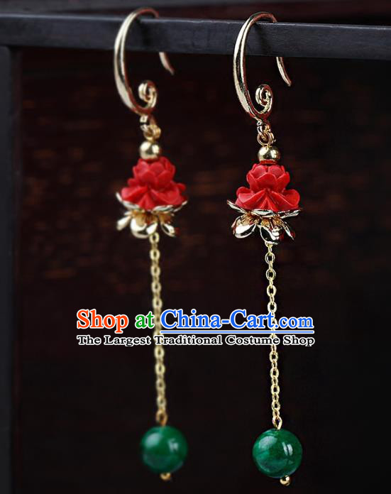 Chinese Yunnan National Classical Carving Lotus Red Earrings Traditional Ear Jewelry Accessories for Women