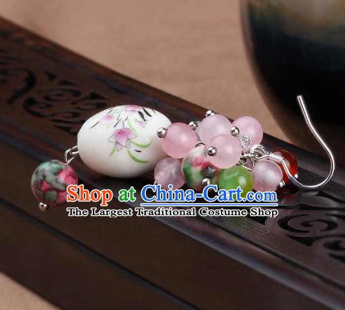 Chinese Yunnan National Classical Ceramics Earrings Traditional Hanfu Ear Jewelry Accessories for Women