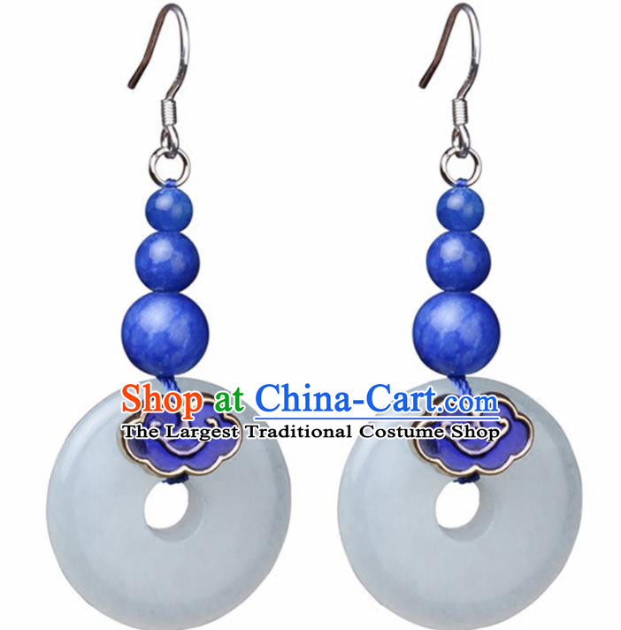 Chinese Yunnan National Cloisonne Jade Earrings Traditional Classical Hanfu Ear Jewelry Accessories for Women