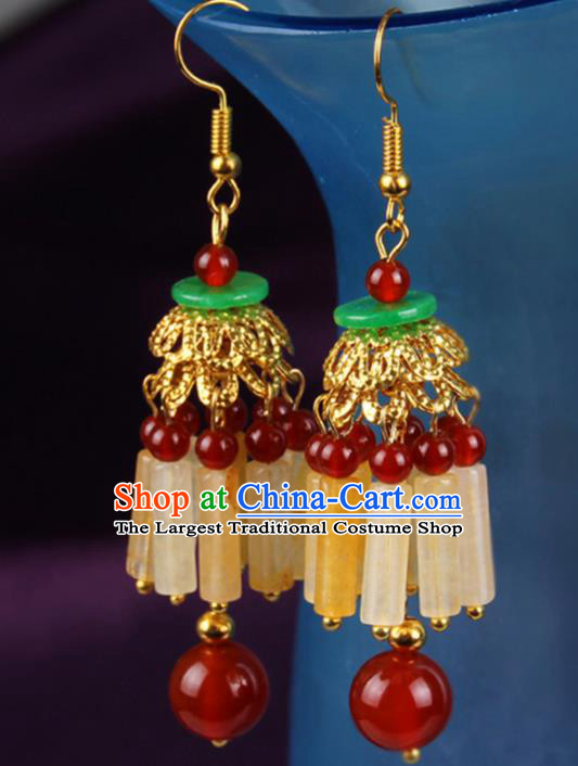 Chinese Yunnan National Topaz Earrings Traditional Classical Hanfu Jewelry Accessories for Women
