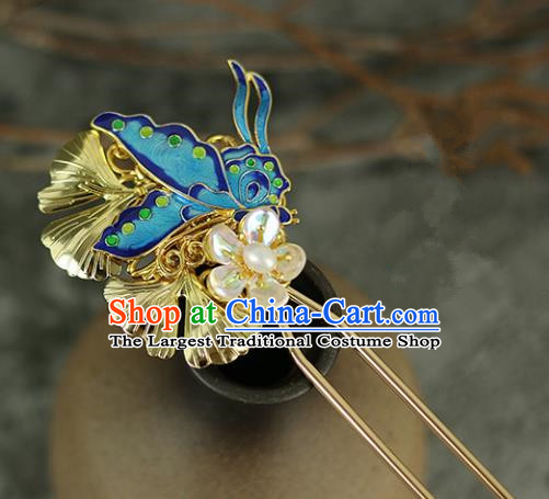 Handmade Chinese Traditional Blueing Butterfly Hairpins Traditional Classical Hanfu Hair Accessories for Women