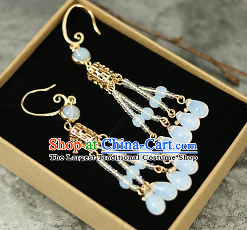 Chinese Handmade Beads Tassel Earrings Traditional Classical Hanfu Ear Jewelry Accessories for Women