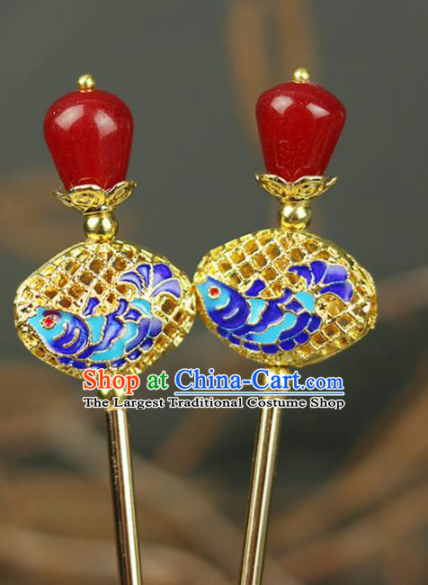 Handmade Chinese Traditional Blueing Hairpins Traditional Classical Hanfu Hair Accessories for Women