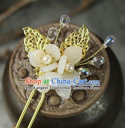 Handmade Chinese Traditional White Flowers Hairpins Traditional Classical Hanfu Hair Accessories for Women