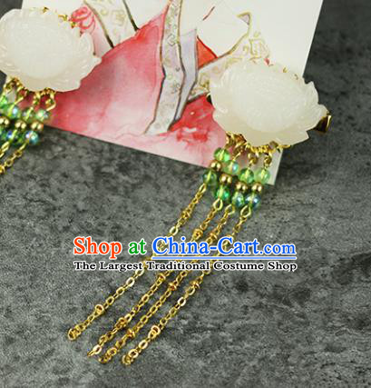 Handmade Chinese Traditional Carving Jade Lotus Hair Claw Traditional Classical Hanfu Hair Accessories for Women
