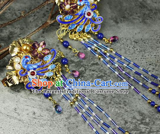 Handmade Chinese Traditional Blueing Phoenix Hair Claws Traditional Classical Hanfu Hair Accessories for Women