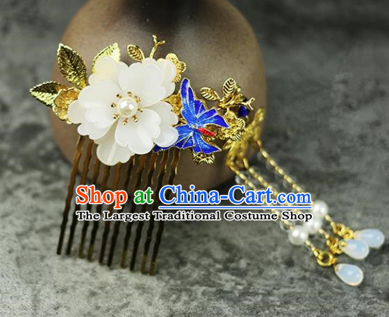 Handmade Chinese Traditional Blueing Butterfly Hair Combs Traditional Classical Hanfu Hair Accessories for Women