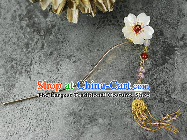 Handmade Chinese Traditional Shell Flower Tassel Hairpins Traditional Classical Hanfu Hair Accessories for Women