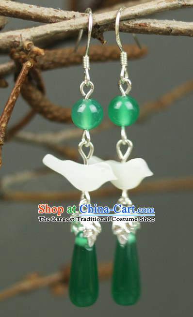 Chinese Handmade Shell Bird Earrings Traditional Classical Hanfu Ear Jewelry Accessories for Women