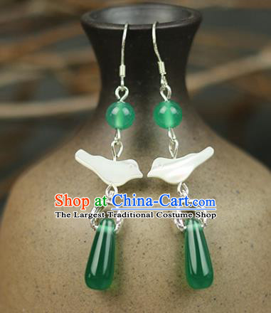 Chinese Handmade Shell Bird Earrings Traditional Classical Hanfu Ear Jewelry Accessories for Women