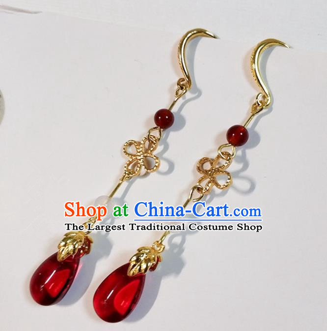 Chinese Ancient Handmade Red Earrings Traditional Classical Hanfu Ear Jewelry Accessories for Women