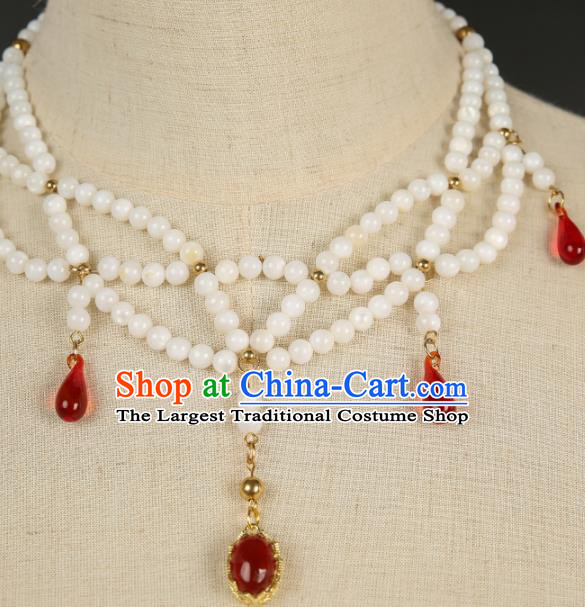 Chinese Traditional Hanfu White Beads Necklace Traditional Classical Jewelry Accessories for Women