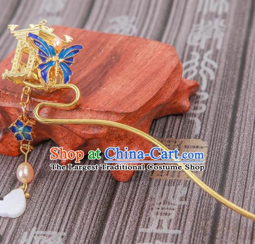 Chinese Ancient Traditional Hanfu Blueing Butterfly Tassel Hairpins Handmade Classical Hair Accessories for Women