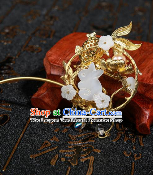 Chinese Ancient Traditional Hanfu Jade Rabbit Hairpins Handmade Classical Hair Accessories for Women