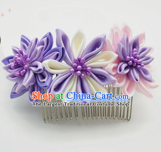 Asian Japanese Traditional Geisha Purple Hair Claw Japan Kimono Handmade Classical Hair Accessories for Women