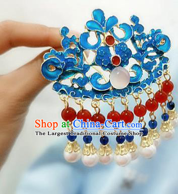 Chinese Traditional Blueing Tassel Hairpins Handmade Classical Hair Accessories for Women