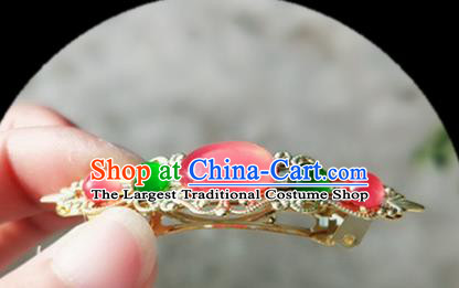 Chinese Ancient Traditional Hanfu Rose Chalcedony Hair Claw Handmade Classical Hair Accessories for Women