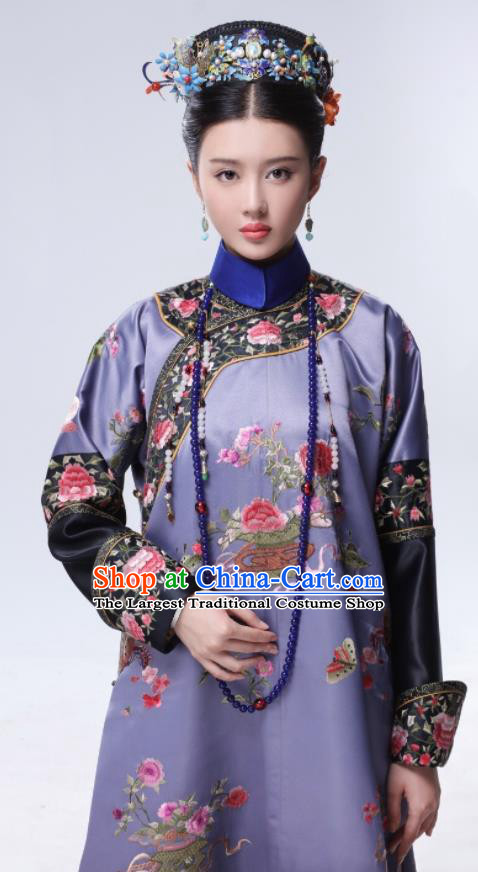 Chinese Ancient Drama Ruyi Royal Love in the Palace Qing Dynasty Manchu Imperial Consort Embroidered Costumes and Headpiece Complete Set
