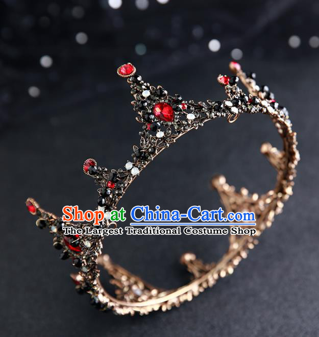 Handmade Top Grade Hair Accessories Baroque Red Crystal Round Royal Crown for Women