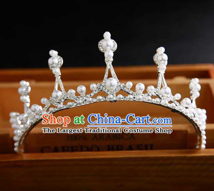 Handmade Top Grade Hair Accessories Baroque Crystal Pearls Royal Crown for Women