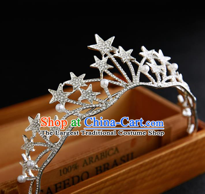 Handmade Top Grade Hair Accessories Baroque Crystal Stars Pearls Royal Crown for Women