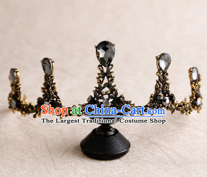 Handmade Top Grade Bride Hair Accessories Baroque Black Royal Crown for Women