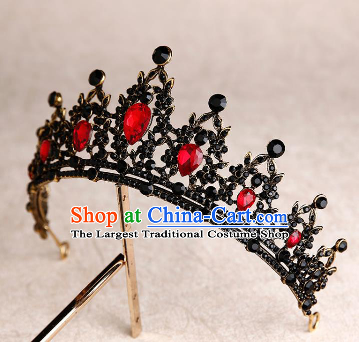 Handmade Top Grade Bride Red Crystal Royal Crown Hair Accessories Baroque Queen Hair Clasp for Women