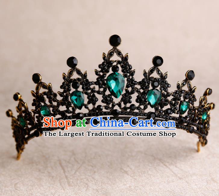 Handmade Top Grade Bride Green Crystal Royal Crown Hair Accessories Baroque Queen Hair Clasp for Women