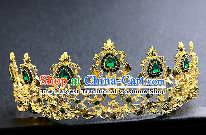 Top Grade Handmade Baroque Golden Royal Crown Hair Accessories Princess Hair Clasp for Women