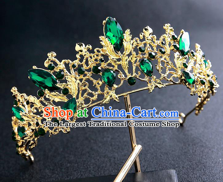 Top Grade Handmade Baroque Green Crystal Royal Crown Hair Accessories Princess Hair Clasp for Women