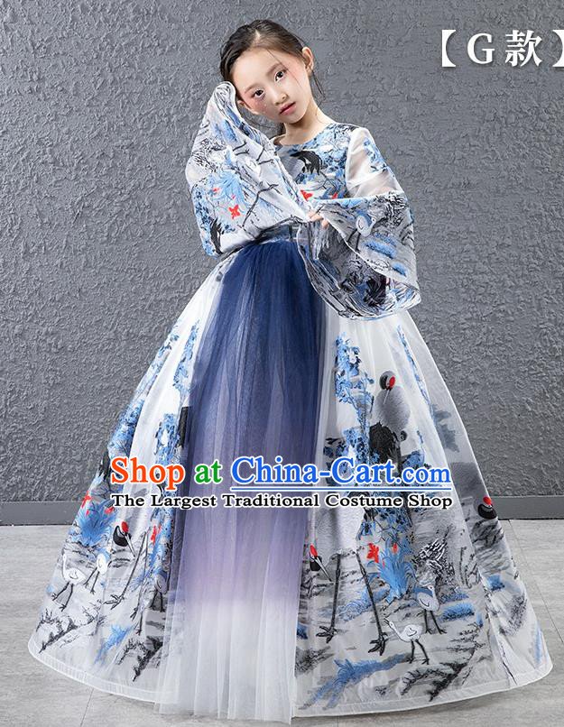 Children Modern Dance Catwalks Costume Chinese Stage Performance Compere Full Dress for Kids