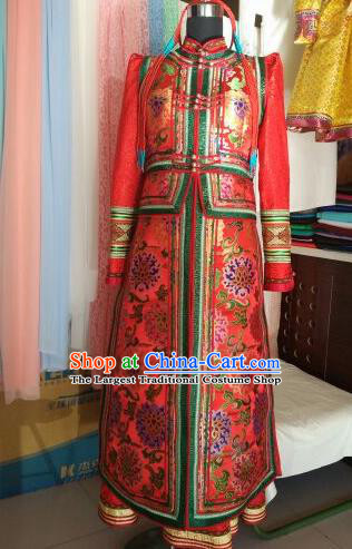 Traditional Chinese Mongol Nationality Costumes Mongolian Ethnic Female Folk Dance Red Dress for Women