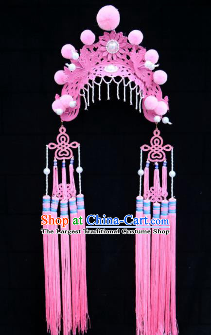 Traditional Chinese Beijing Opera Princess Hats Peking Opera Diva Pink Phoenix Coronet for Women