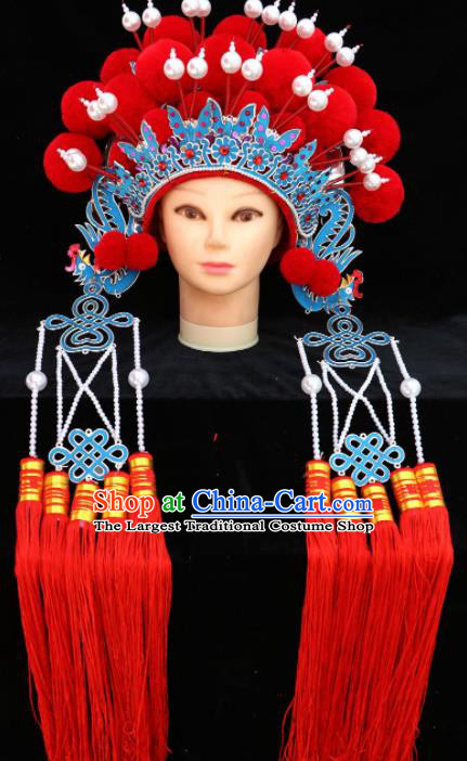 Traditional Chinese Peking Opera Diva Red Phoenix Coronet Beijing Opera Princess Hats for Women