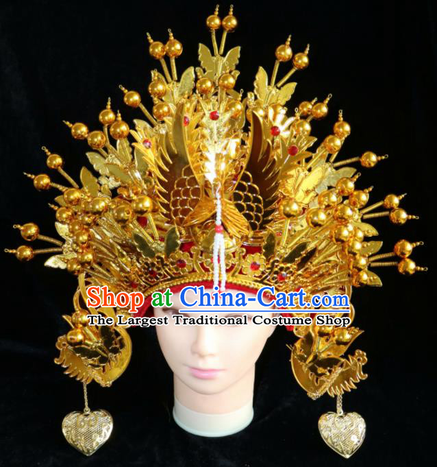 Traditional Chinese Peking Opera Bride Golden Phoenix Coronet Beijing Opera Princess Hats for Women