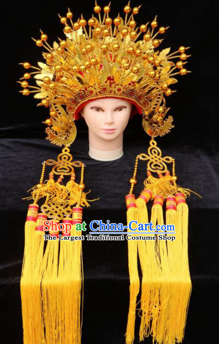 Chinese Traditional Peking Opera Bride Golden Phoenix Coronet Beijing Opera Princess Chaplet Hats for Women