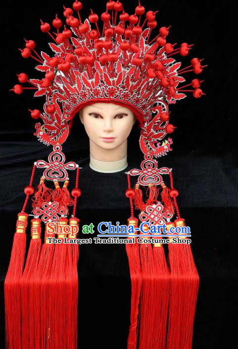 Chinese Traditional Peking Opera Bride Red Phoenix Coronet Beijing Opera Princess Chaplet Hats for Women