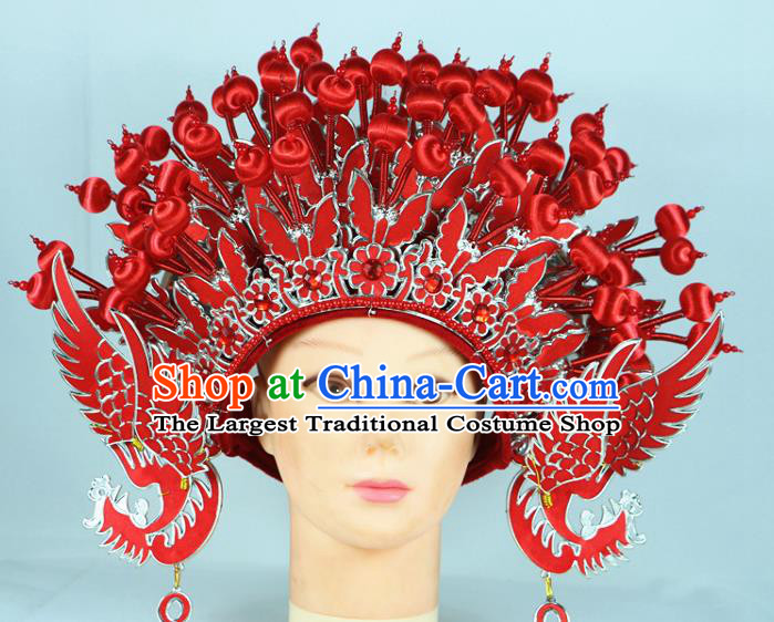 Chinese Traditional Peking Opera Bride Phoenix Coronet Beijing Opera Princess Red Chaplet Hats for Women