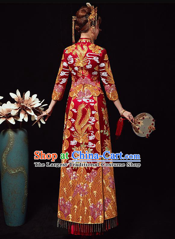 Chinese Traditional Wedding Costumes Xiuhe Suits Ancient Bride Embroidered Red Full Dress for Women