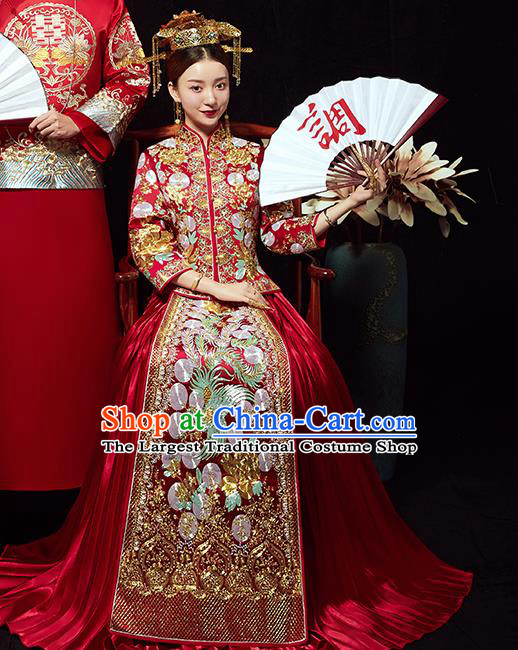 Chinese Traditional Wedding Costumes Bride Embroidered Phoenix Red Xiuhe Suits Ancient Full Dress for Women