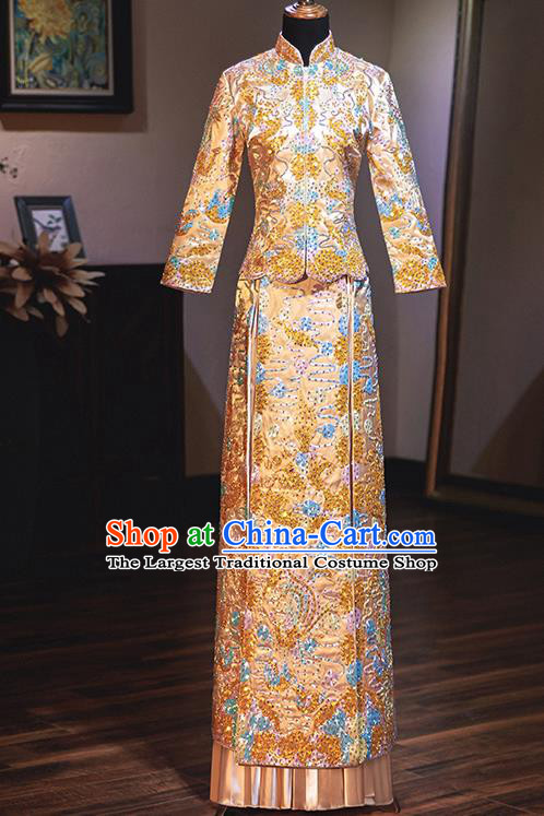 Chinese Traditional Wedding Costumes Bride Embroidered Xiuhe Suits Ancient Full Dress for Women