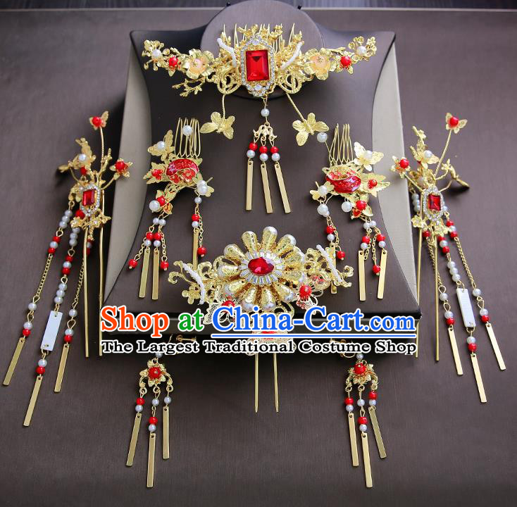 Chinese Ancient Traditional Hanfu Hair Combs Hairpins Handmade Classical Hair Accessories Complete Set for Women