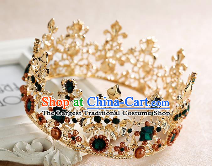 Handmade Baroque Green Crystal Royal Crown Hair Accessories Princess Hair Clasp for Women