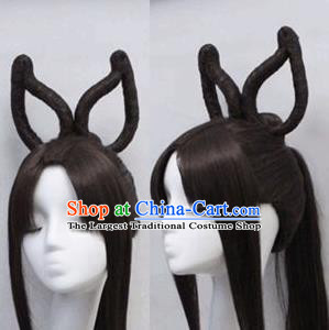 Chinese Ancient Cosplay Peri Wigs Traditional Princess Swordswoman Chignon Handmade Wig Sheath