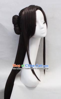 Chinese Ancient Cosplay Swordswoman Wigs Traditional Princess Chignon Handmade Wig Sheath