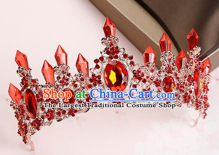 Handmade Baroque Red Crystal Royal Crown Hair Accessories Princess Hair Clasp for Women