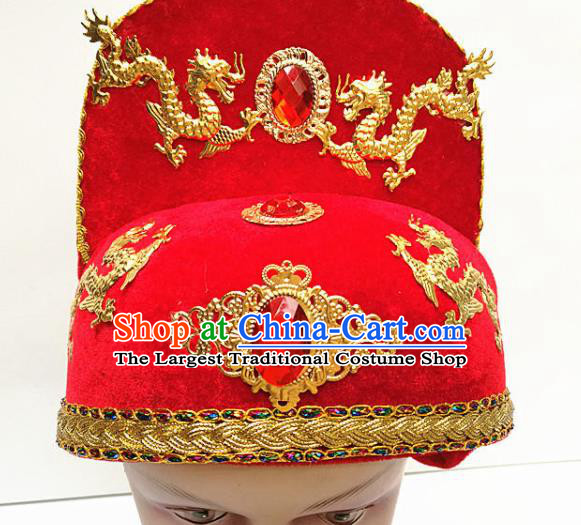 Traditional Chinese Beijing Opera Minister Red Hat Peking Opera Hair Accessories Hat for Men