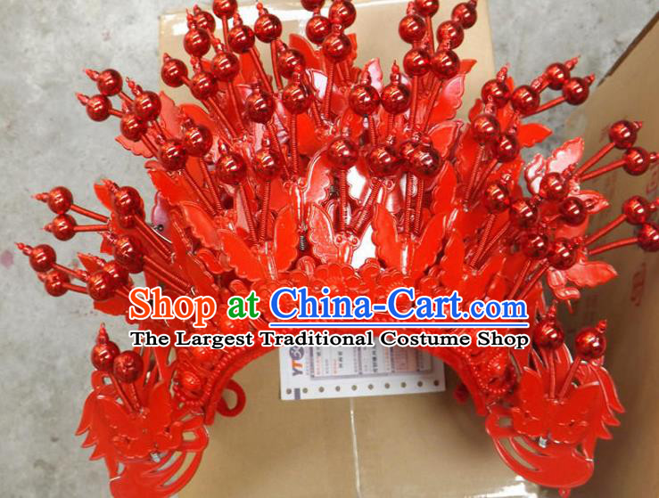 Chinese Traditional Peking Opera Phoenix Coronet Beijing Opera Diva Red Butterfly Chaplet Hats for Women